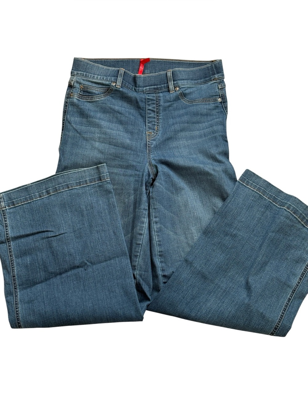 Spanx Seamed-Front Medium Wash Wide Leg Pull-On Jeans Size Large